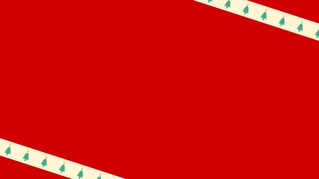 Seamless looping background animation of moving corner stripes with pine tree patterns and red center text copy space area. Flat style Christmas holiday frame design concept