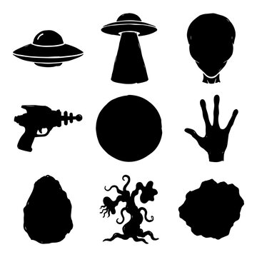 Advanced alien technology and mystery icons for space exploration.