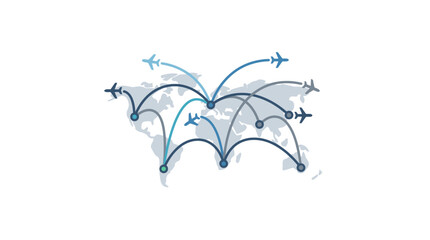 Corporate World Map Visualization Showing Global Flight Routes and Connections with Airplanes Blue and Teal Highlights © Ahmad