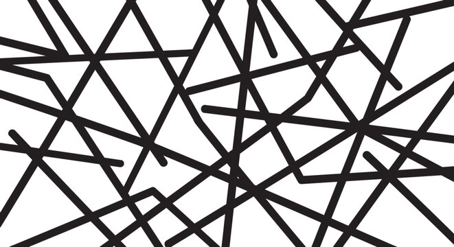 Black and white abstract geometric random intersecting lines vector background pattern