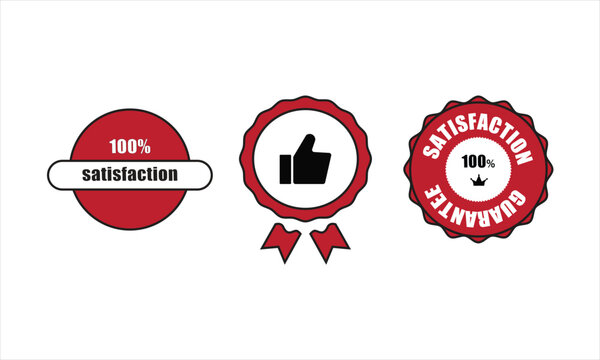 100 % satisfaction guarantee badge icons-red ribbon and seal set