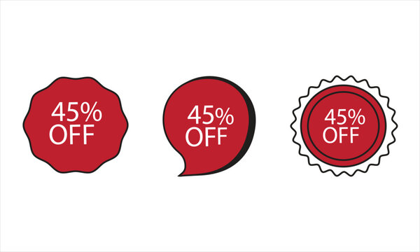 modern red sale discount badge collection -45% off promotional labels -vector price tag set