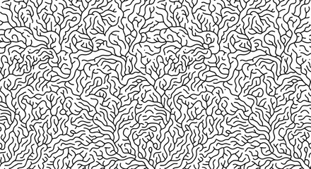 Seamless black and white organic coral reef pattern background with abstract wavy lines on transparent background © Yurii