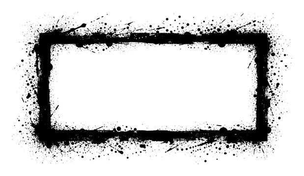 Grunge style black rectangular splatter paint frame isolated on transparent background