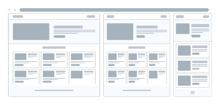 Responsive wire frame layout for desktop, tablet, and mobile screen user interface design on transparent background