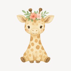 Obraz premium Adorable giraffe with floral crown.