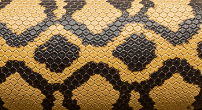 Exotic snakeskin texture background, yellow and black python leather pattern, luxury reptile skin material for fashion design
