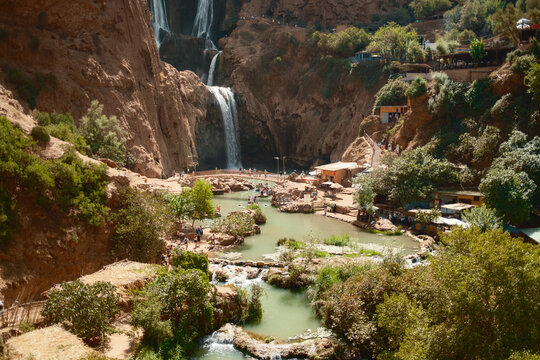 Scenic Natural Waterfalls Falling Through Ravine