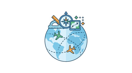Professional of a Globe with Airplanes Compass Protractor and Navigation Tools for Travel and Geography Concepts © As'ad Humam
