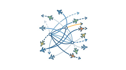 Professional of Global Airline Network Hubs with Colorful Planes and Connecting Flight Routes with high quality professional line art symbols for modern creative design and digital branding projects © As'ad Humam