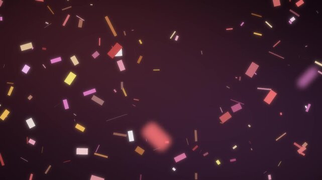 Colorful Confetti Pieces Tumbling and Falling on a Dark Festive Background Seamless Loop in rich coral tones