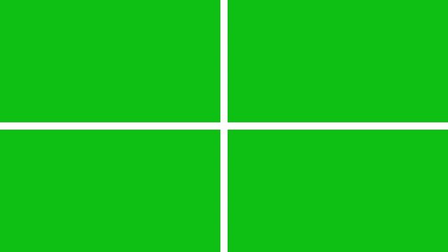 Four Window Frame Grid Transition Elements | Split Screen 2D Motion Graphics Animation on Green Screen