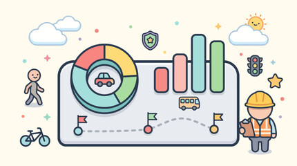 Naklejka premium Smart City Traffic Management Dashboard Concept with Urban Transportation Data Analytics Illustration