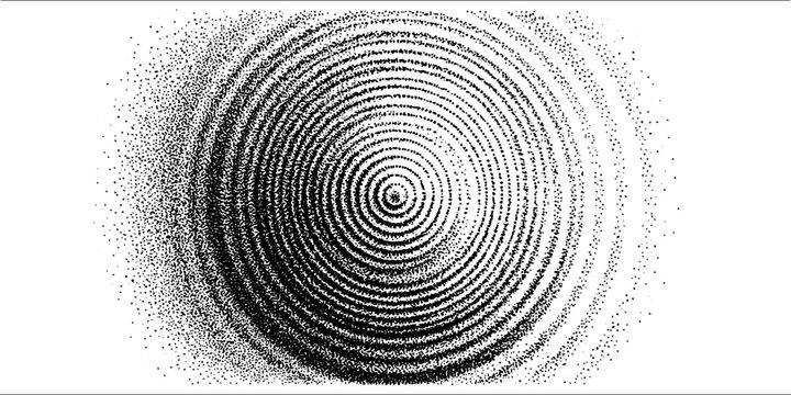 Circular dot rings radiating from center on white background