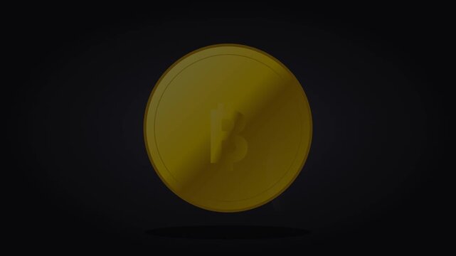 Golden Bitcoin Cryptocurrency Coin Icon on Black Background