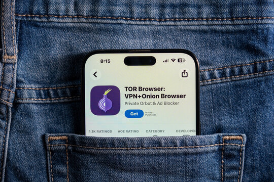 Close up of TOR VPN and Onion Browser app. Toronto, Canada - July 24, 2026.