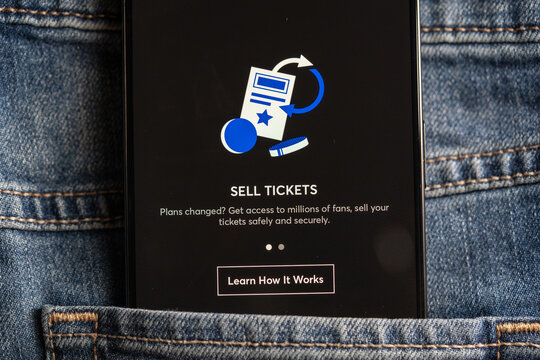 Sell tickets option in Ticketmaster app on smartphone. Toronto, Canada - July 24, 2026.