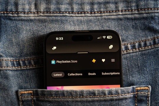 Close up of PlayStation Store on smartphone screen. Toronto, Canada - July 24, 2026.