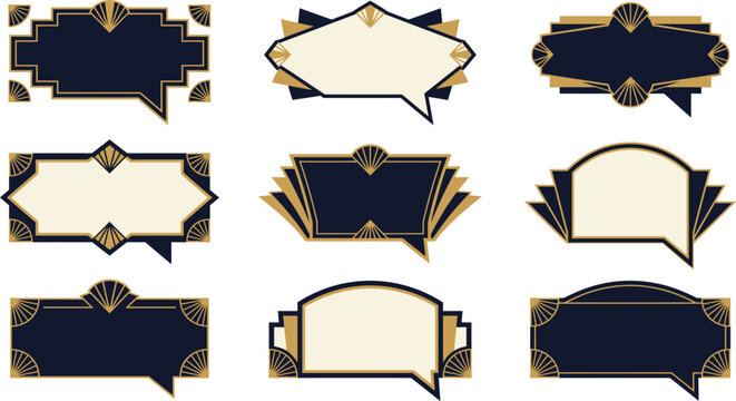 Set of art deco style speech bubbles and decorative frames for vintage design projects