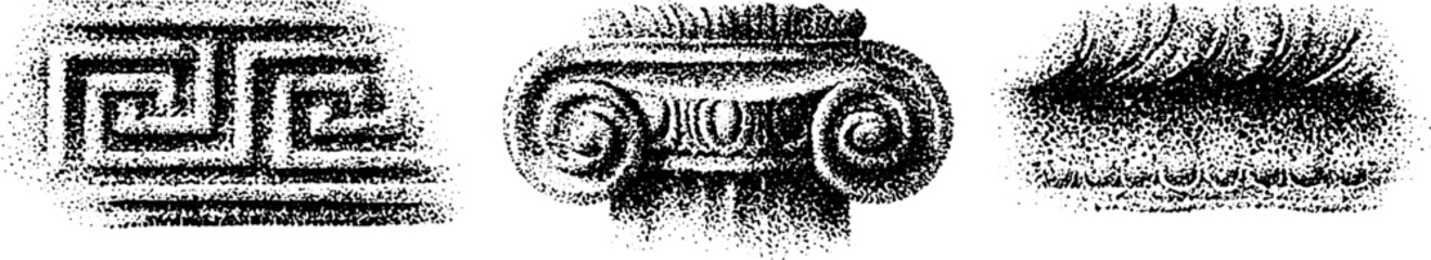 Fototapeta premium Greek ornamental motifs and column capital shown on engraving plate
