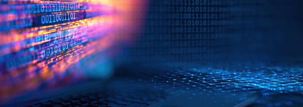 Abstract stream of binary code and digital data flow for cyber technology network