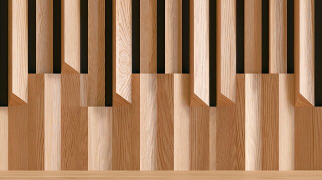 Abstract Piano Keyboard Made of Wooden Slats, Creative Musical Concept and Wood Texture