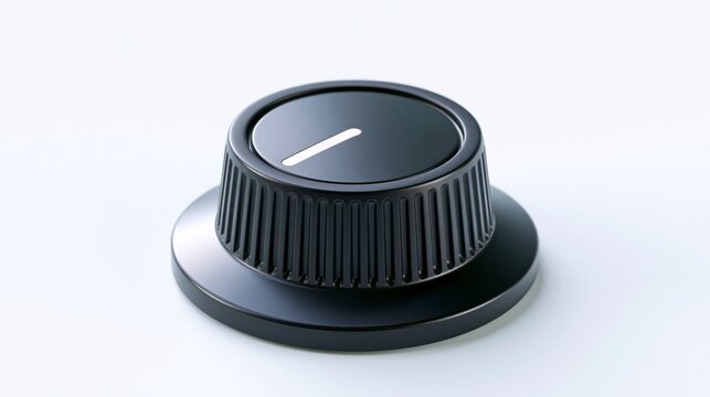 Modern Black Control Knob with White Indicator Line Isolated on White Background