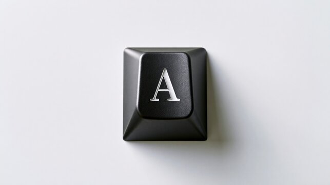 Single black computer keyboard key with the letter A isolated on a white background