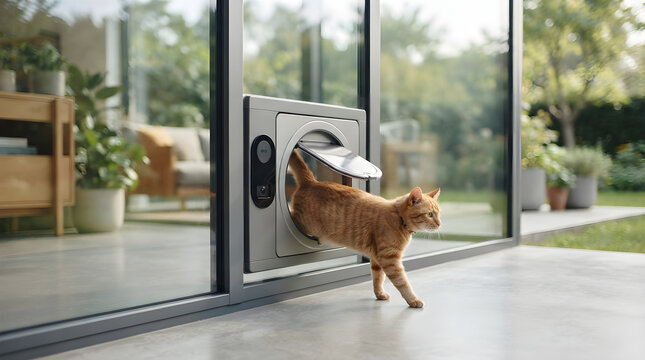 Smart door flap monitoring pets isolated on clean surface for modern commercial business asset