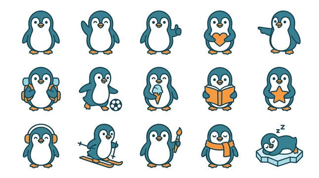 Cute Cartoon Penguins Collection: Various Activities and Emotions