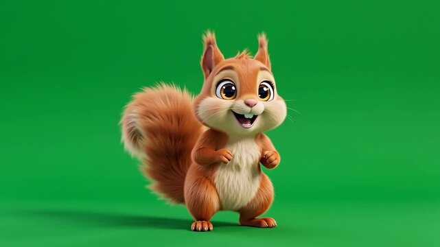Happy animated squirrel jumping and celebrating on green screen