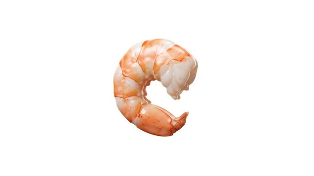 Fresh peeled cooked shrimp tail with vibrant orange highlights, isolated on a clean white background. Perfect for food product packaging, seafood restaurant posters, e-commerce grocery banners, recipe