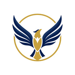 Fototapeta premium Eagle emblem with spread wings in gold circle.