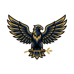 Fototapeta premium Eagle mascot holding branch with spread wings.