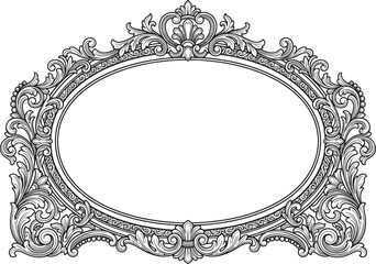 Obraz premium Ornate oval frame with intricate baroque floral carvings and decorative scrollwork, isolated on a white background