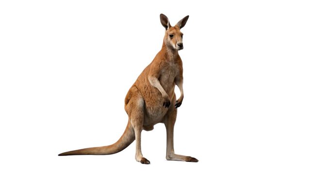 A realistic 3D model of an Australian kangaroo standing alert isolated on a clean white backdrop. Perfect for Australian travel commercials, wildlife videos, nature documentaries, and educational asse