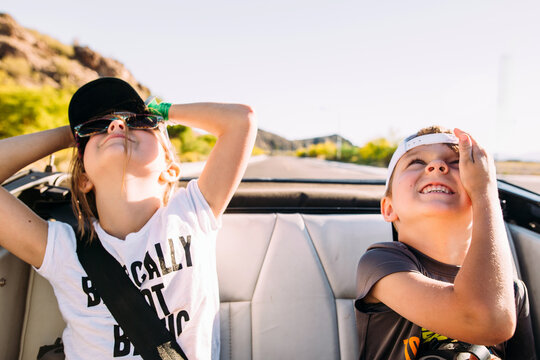 Kids Riding in Convertible with Top Down
