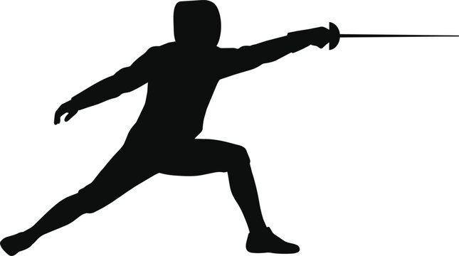 Silhouette of professional fencer in lunging attack pose