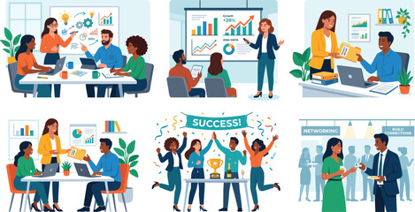 Fototapeta premium Business Team Collaboration and Corporate Office Workflow Flat Illustration Collection