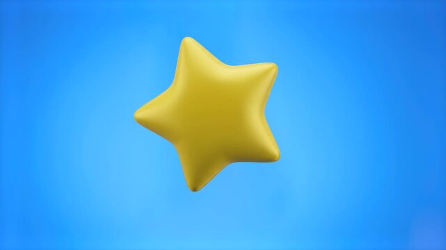 A rounded 3D yellow star floating centered on a vibrant blue backdrop. Excellent for gamification graphics, reward animations, rating overlays, and achievement displays.