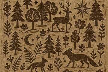 Fototapeta premium Rustic woodland animals pattern background