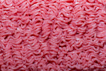 Fototapeta premium Fresh raw minced meat texture with wavy patterns of ground beef for cooking and food preparation