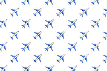 Fototapeta premium Minimalist pattern with airplanes for travel, tourism, vacation, and air travel concepts