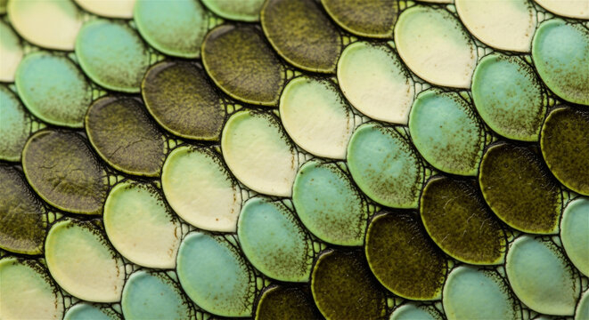 Iridescent mermaid scales texture, ceramic fish scale pattern in turquoise and green, decorative mosaic tile background