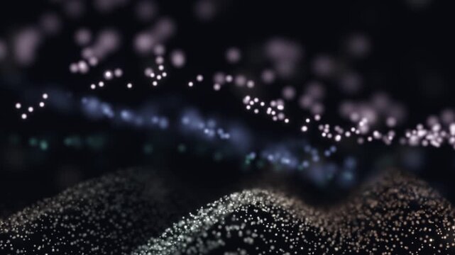 3D Render A mesmerizing 3D rendering showcasing dynamic, undulating particles that resemble a cosmic dust storm or nebulae