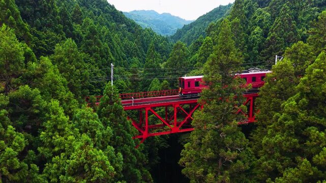 GRAN Tenku Sightseeing Train Crossing the Nakakosawa Trestle Bridge on the Way to Koyasan, Kudoyama, Wakayama, Japan　「高野山に向かうGRAN天空と中古沢橋梁」和歌山県九度山町