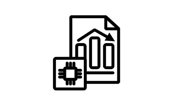 Microchip Data Report Animated Icon. Animated line icon displaying microchip tech processor combined with bar chart document for smart financial data processing footage.