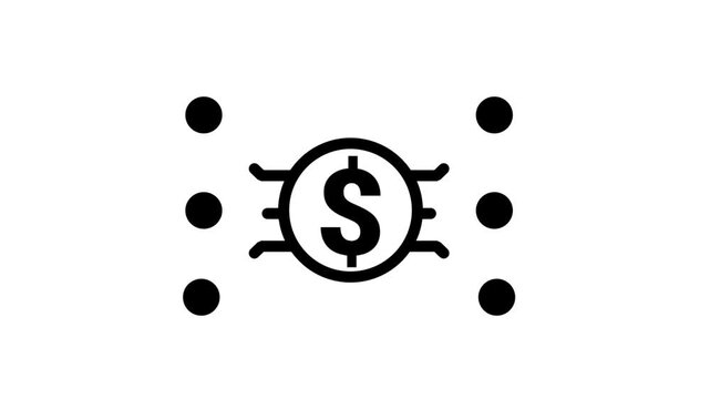 Digital Financial Network Animated Icon. Modern animated icon showcasing dollar coin with circuit connection lines representing digital currency transfer and financial technology.