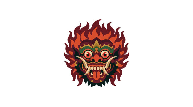 Fierce red Rangda demon mask head