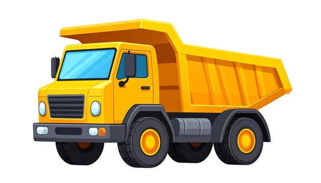 Bright yellow dump truck isolated on white background.
